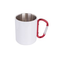 300ml Stainless Steel Mug w/ Red Carabiner Handle(White)