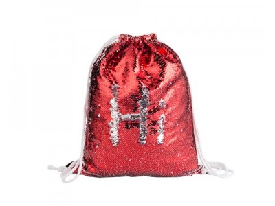 Drawstring Backpack(Sequin, Red/Silver)