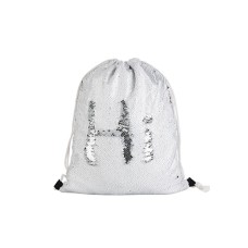 Drawstring Backpack(Sequin, White/Silver)