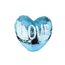 Pillow Cover(Heart Flip Sequin, Light Blue/White)