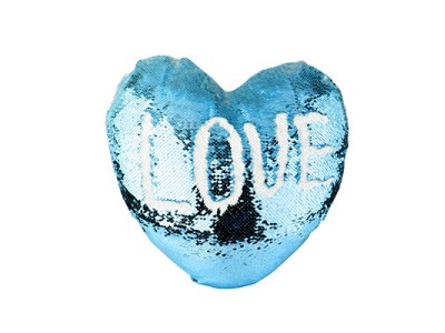 Pillow Cover(Heart Flip Sequin, Light Blue/White)