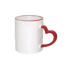 11oz Two-Tone Color Mug W Heart Handle(Red Rim)