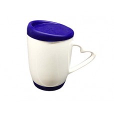 11oz Heart Handle Color Mug w Silicon Lid & Base-Dark Blue