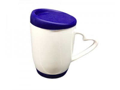 11oz Heart Handle Color Mug w Silicon Lid & Base-Dark Blue