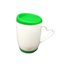 11oz Heart Handle Mug w Silicon Lid & Base-Green