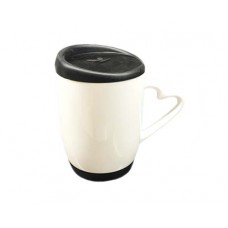 11oz Heart Handle Color Mug w Silicon Lid & Base-Black