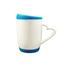 11oz Heart Handle Mug w Silicon Lid & Base-Light Blue
