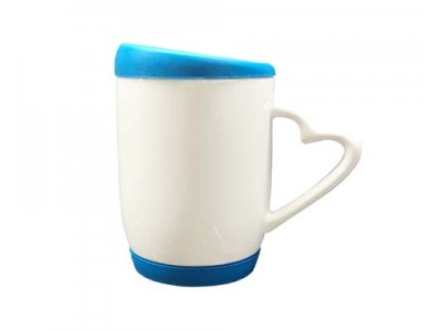 11oz Heart Handle Mug w Silicon Lid & Base-Light Blue