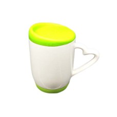 11oz Heart Handle Color Mug w Silicon Lid & Base-Light Green