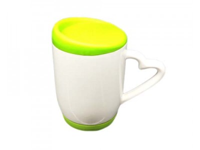 11oz Heart Handle Color Mug w Silicon Lid & Base-Light Green