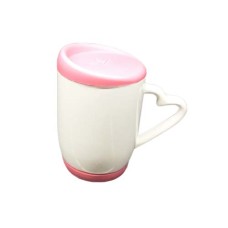 11oz Heart Handle Color Mug w Silicon Lid & Base-Pink