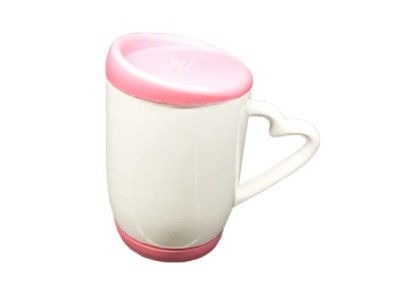 11oz Heart Handle Color Mug w Silicon Lid & Base-Pink