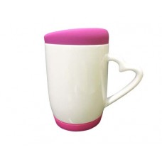 11oz Heart Handle Mug w Silicon Lid & Base-Purple Red