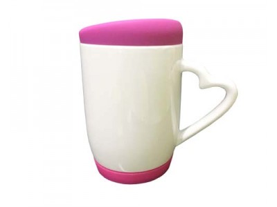 11oz Heart Handle Mug w Silicon Lid & Base-Purple Red