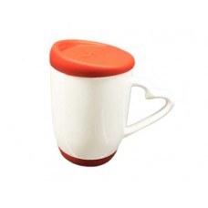 11oz Heart Handle Color Mug w Silicon Lid & Base-Red