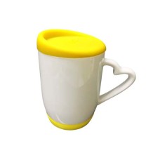 11oz Heart Handle Mug w Silicon Lid & Base-Yellow