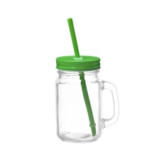 Mason Jar w Color Lid & Straw-Light Green
