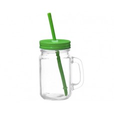 Mason Jar w Color Lid & Straw-Light Green