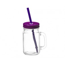 Mason Jar w Color Lid & Straw-Purple