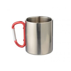 300ml Stainless Steel Mug w/ Red Carabiner Handle(Silver)