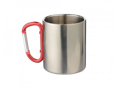 300ml Stainless Steel Mug w/ Red Carabiner Handle(Silver)