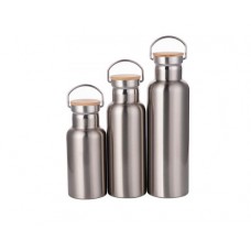 12oz/17oz/25oz Stainless Steel Bottle w Bamboo Lid(Silver)