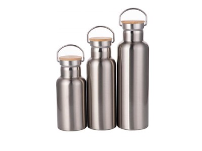 12oz/17oz/25oz Stainless Steel Bottle w Bamboo Lid(Silver)