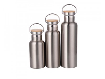 12oz/17oz/25oz Stainless Steel Bottle w Bamboo Lid(Silver)