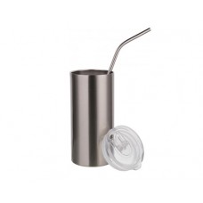 17oz/500ml Stainless Steel Tumbler with Straw & Lid(Silver)