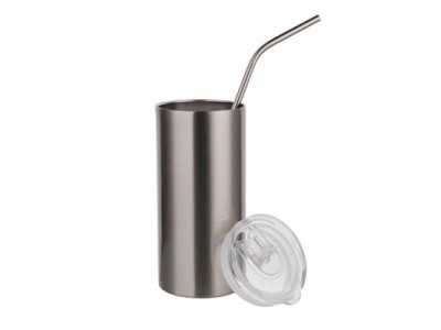 17oz/500ml Stainless Steel Tumbler with Straw & Lid(Silver)