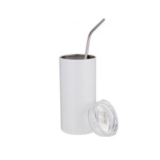 17oz/500ml Stainless Steel Tumbler with Straw & Lid(White)