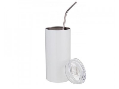 17oz/500ml Stainless Steel Tumbler with Straw & Lid(White)