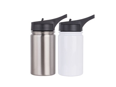 12oz/350ml Stainless Steel Flask  w/ Sports Straw Cap Flip Lid