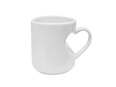 11oz White Mug w Incut Heart Handle