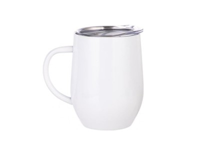 12oz Stainless Steel Stemless Wine Cup with Handle(White)