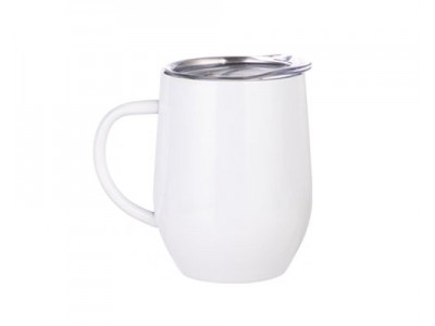 12oz Stainless Steel Stemless Wine Cup with Handle(White)